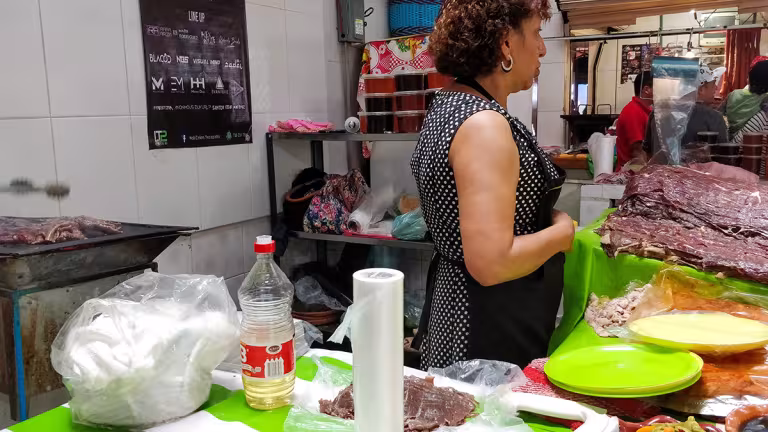 Försäljning av Cecina i Yecapixtla.